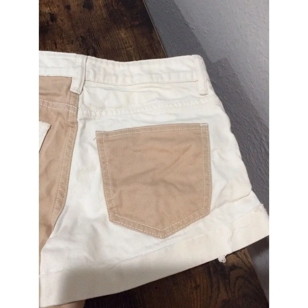 PacSun Pieced Design Cinnamon/Beige Color-block Mom Shorts Size 23 VNC